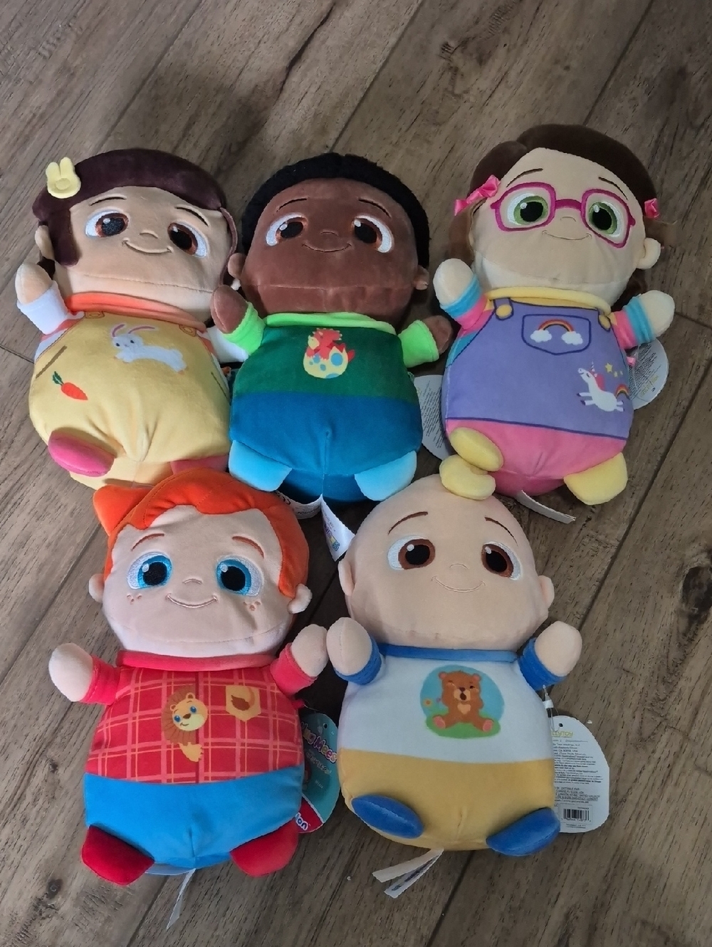 Squishmallows HugMees Cocomelon. Set Of 5. NWT. 10". Nico JJ Nina Cody Bella
